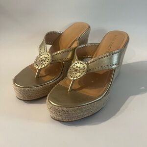 Jack Rogers Rowan Gold Platform Classic Jute Espadrille Wedge Sandals 8.5